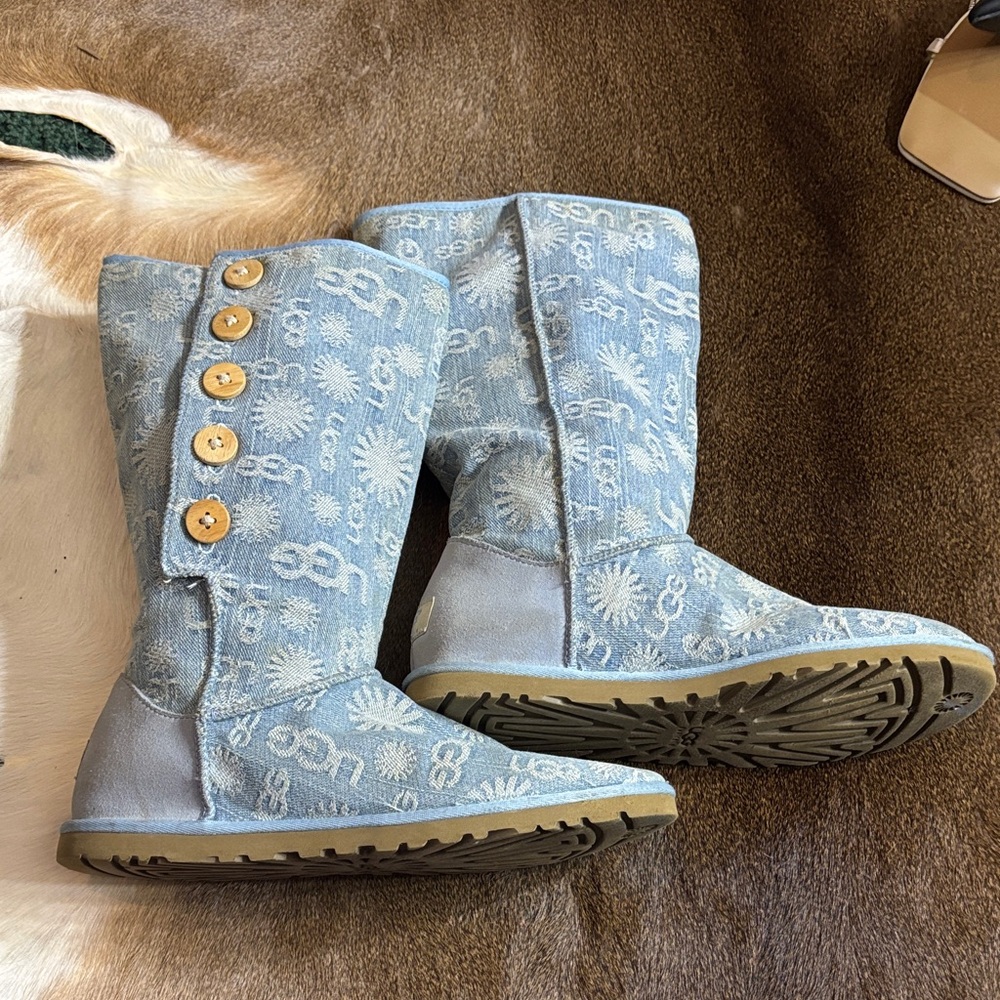 UGG Light Blue denim Patterned Winter Boots
